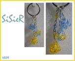 H009: Sleutelhanger "kralenballetjes" met gele en blauwe facetkraaltjes. 9 gram 9cm €3,99